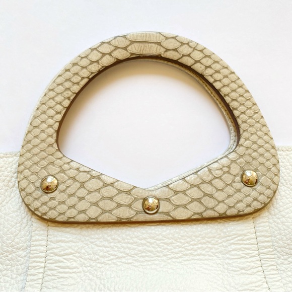 FURLA white leather foldable convertible crossbody top handle purse - Picture 10 of 12